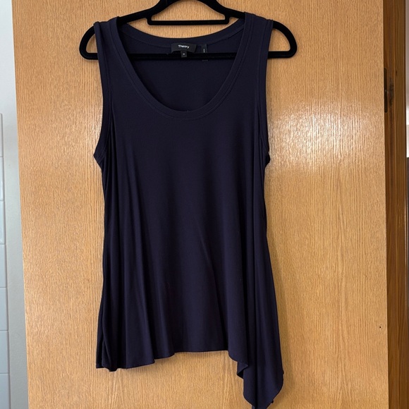Theory Women's Dark Navy Asymmetrical Sleeveless Tank Top-M - Picture 1 of 8